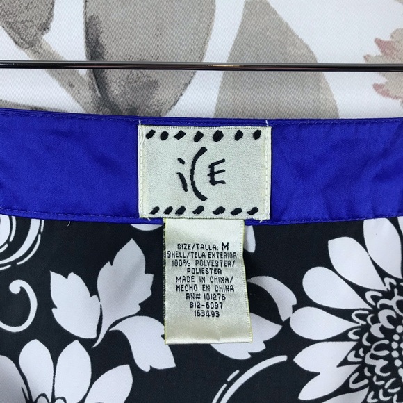 ICE One Shoulder Asymmetrical Purple Sequins White Floral Black Top Medium - Picture 11 of 16